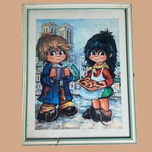Vintage Michael Thomas Big-Eyed Paris Kids Art Notre Dame Cuties Retro Print